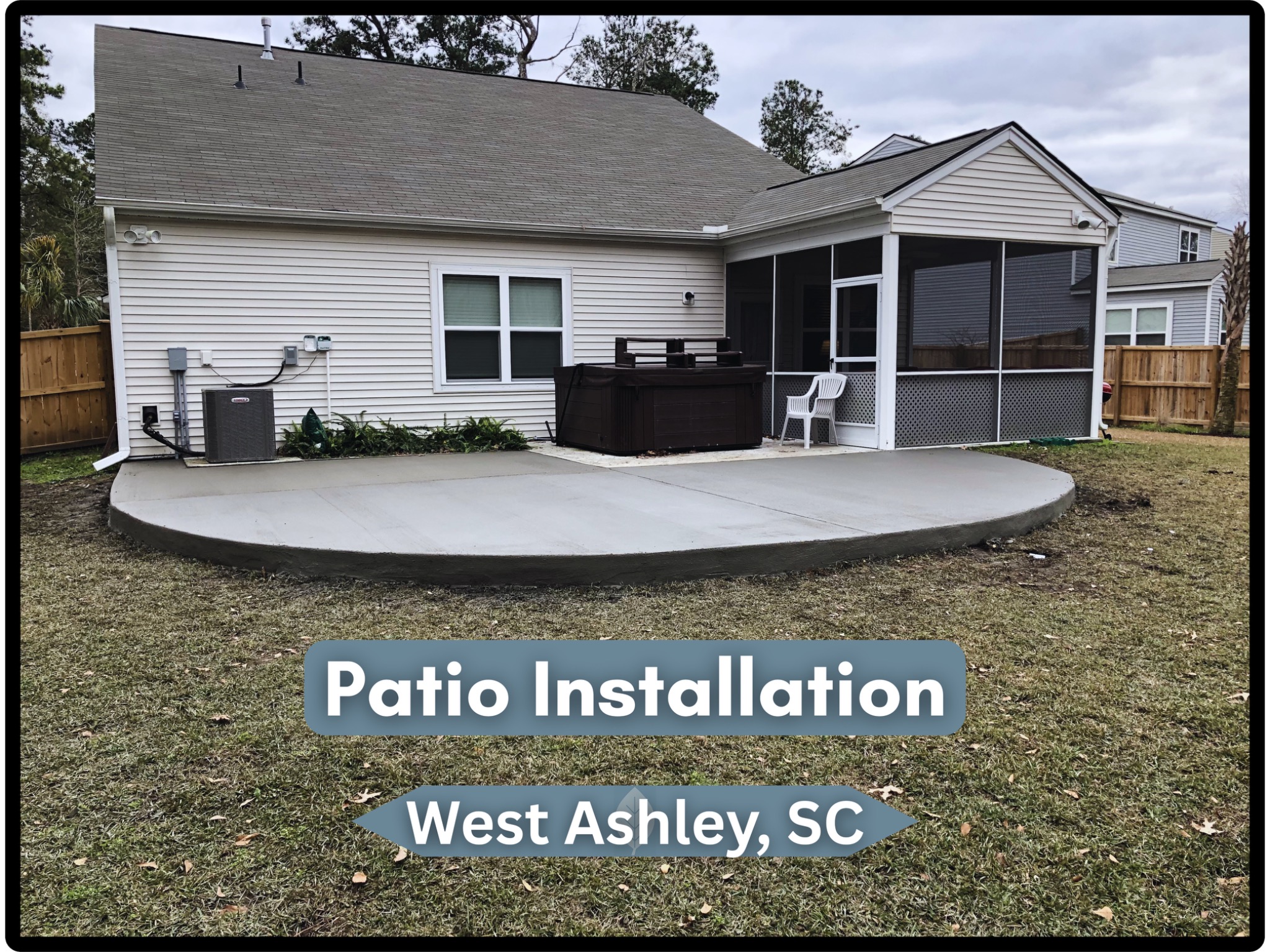 Concrete patio installation in West Ashley SC by SilverLeaf Co.