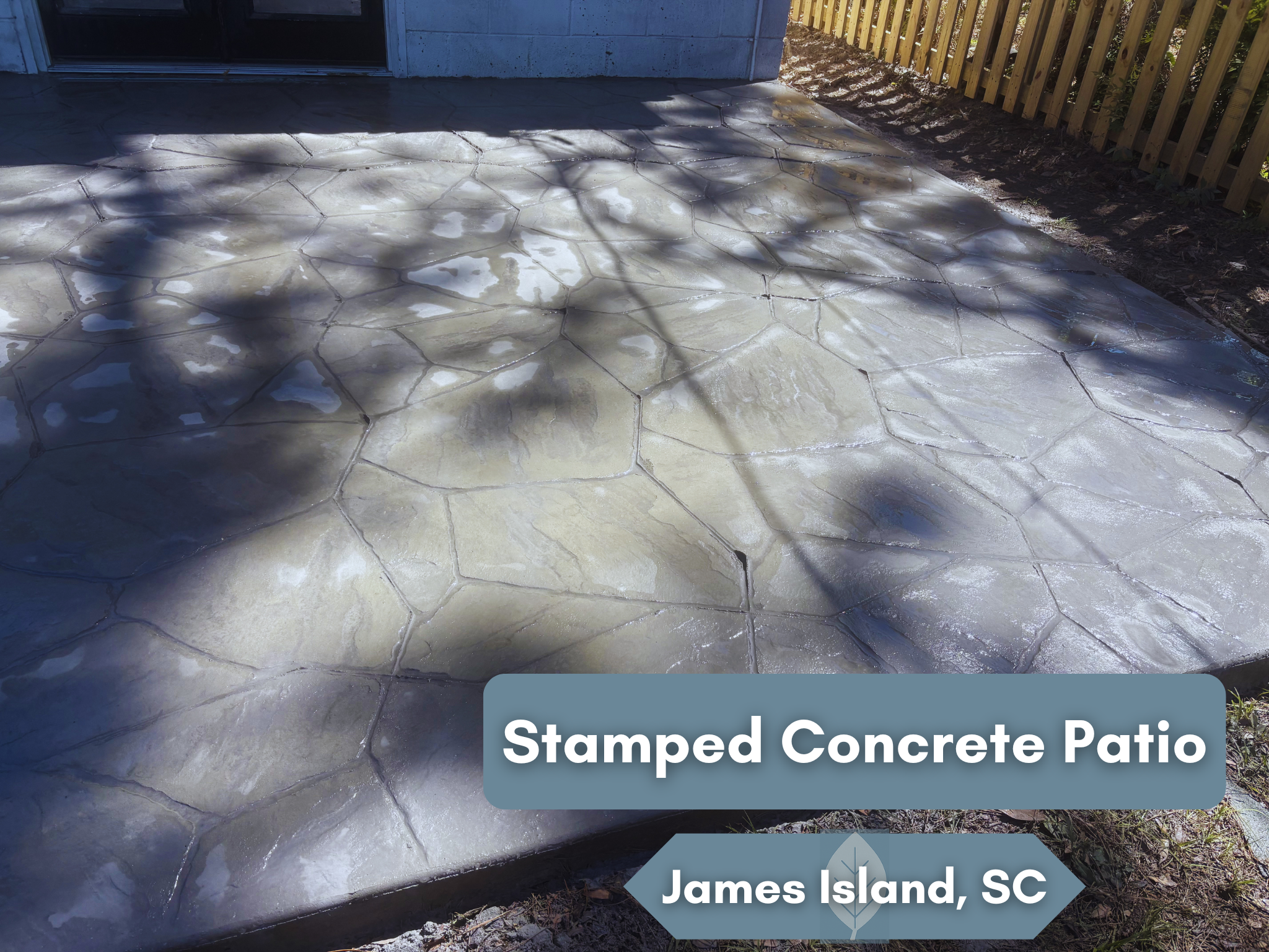 Stamped concrete patio installation on James Island SC by SilverLeaf Co.